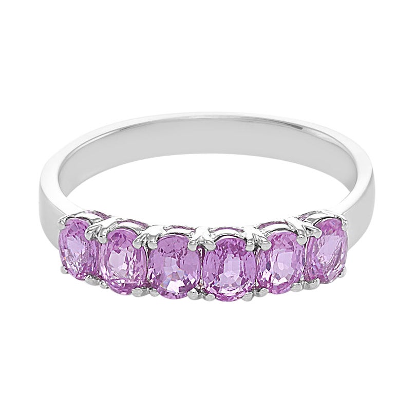 Natural Oval Shape Pink Sapphire Wedding Ring Band in 18K White Gold