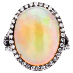 Ethiopian Opal and Diamond Victorian Split Shank Solitaire Ring