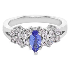 Marquise Cut Natural Tanzanite and Diamond Engagement Ring in 18K White Gold