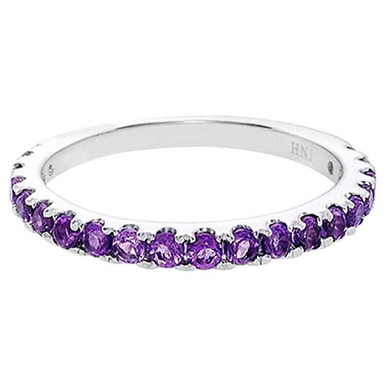 For Sale:  Natural Round Cut Purple Amethyst Wedding Band Ring in 18K White Gold