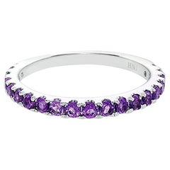 Natural Round Cut Purple Amethyst Wedding Band Ring in 18K White Gold