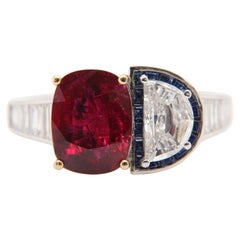 GRS Certified 2.44 Carat Burmese Ruby, Diamond and Blue Sapphire Ring