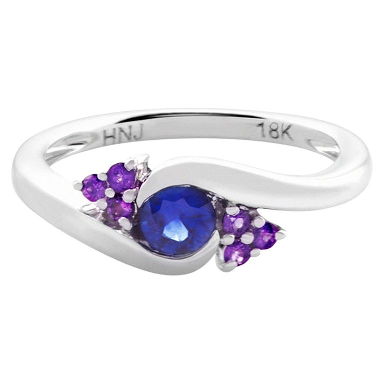 For Sale:  Round Shape Blue Sapphire Amethyst Twisted Tension Engagement Ring White Gold