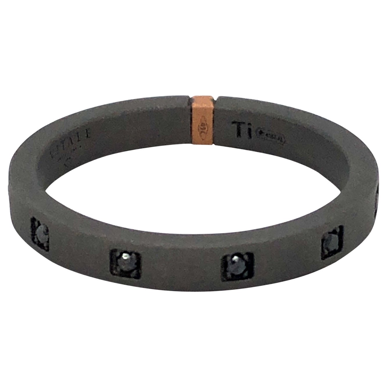 Men's Titanium 18 Karat Rose Gold Round Black Diamond Band Ring