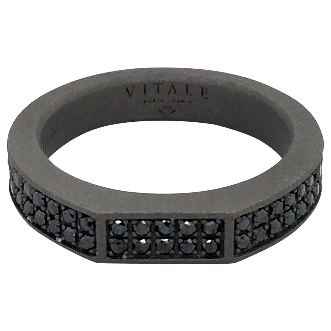 Men's Titanium Round Black Diamond Band Ring For Sale
