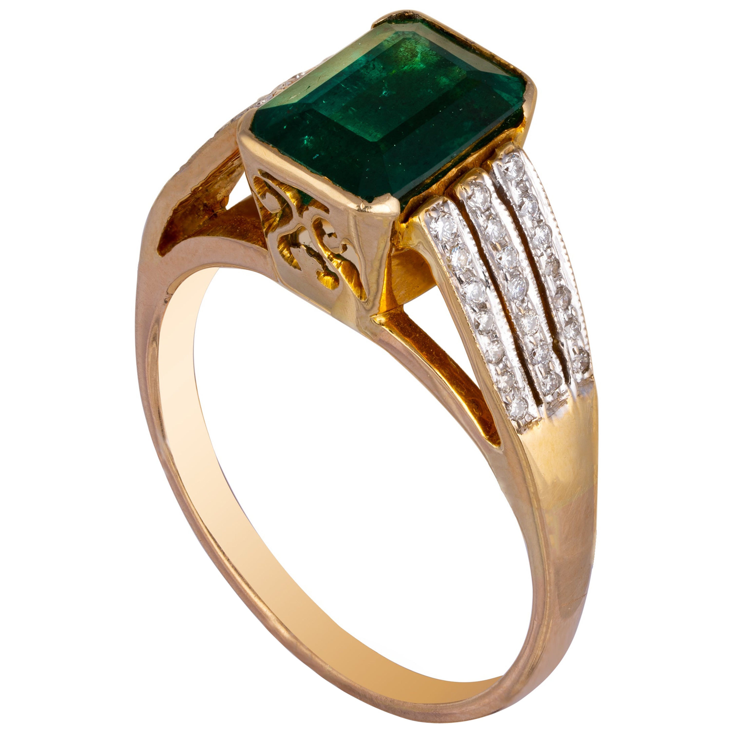 0.15cts Diamond & 2.25cts Emerald gold Ring For Sale