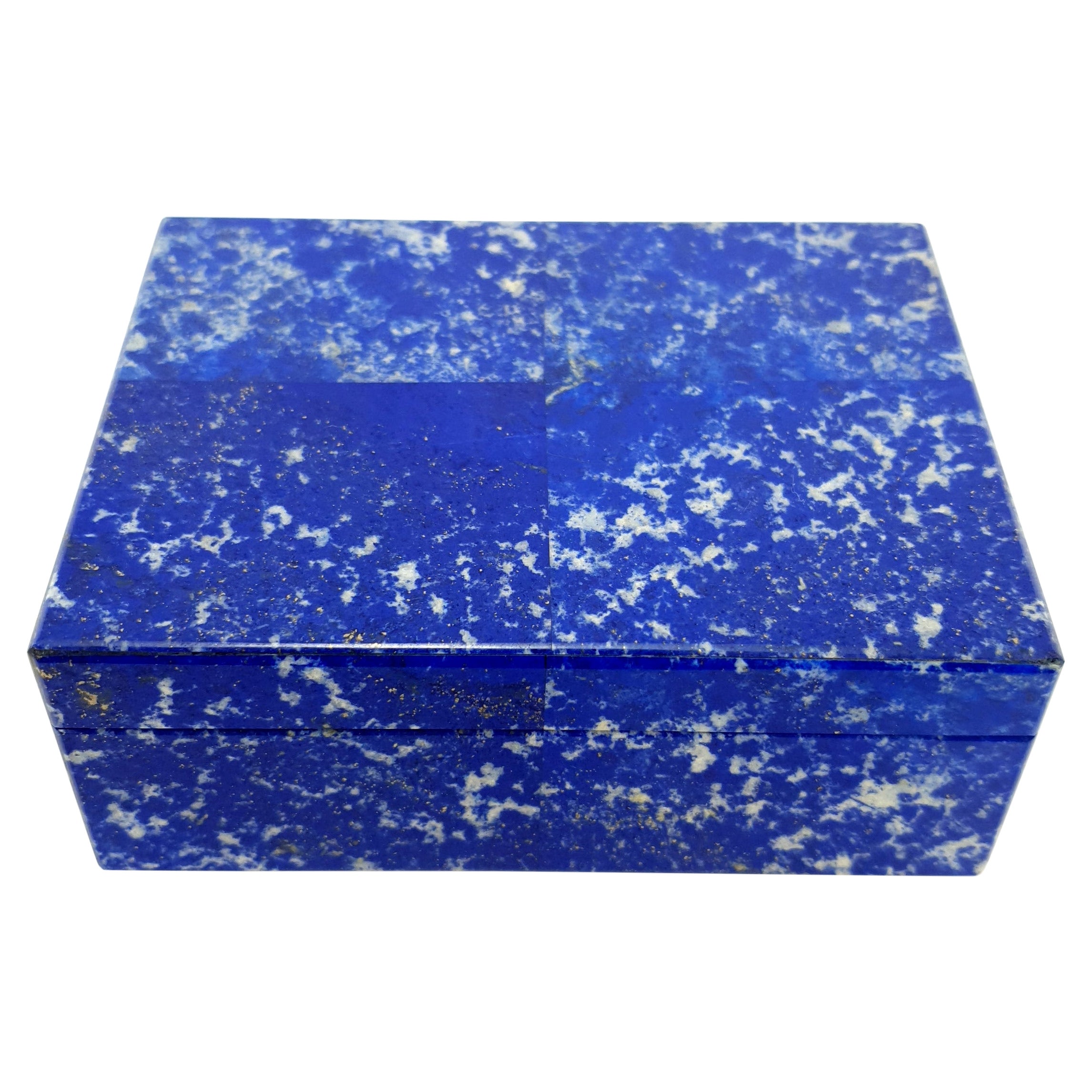 White Blue Lapis Decorative Jewelry Gemstone Box with Black Marble Inlay