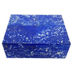 White Blue Lapis Decorative Jewelry Gemstone Box with Black Marble Inlay