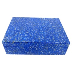 White Blue Lapis Decorative Jewelry Gemstone Box with Black Marble Inlay