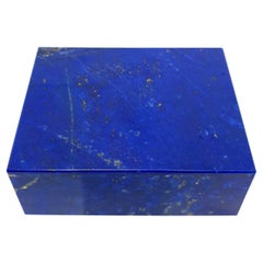 Royal Blue Lapis Lazuli Decorative Jewelry Gemstone Box with Black Marble Inlay