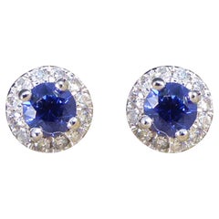 Sapphire and Diamond Target Cluster Stud Earrings in 9ct White Gold