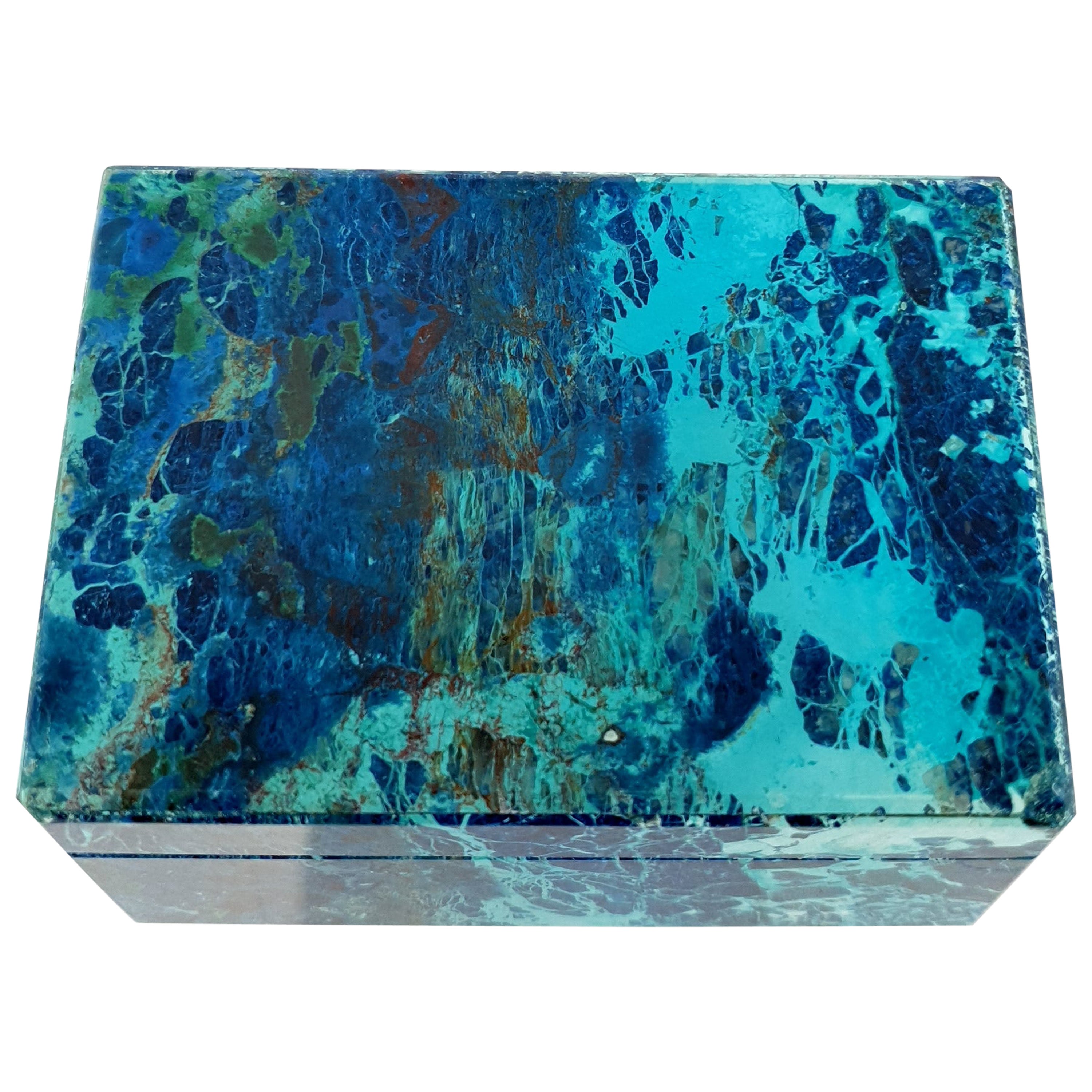 Turquoise Coloured Shattuckite Decorative Jewelry Gemstone Box