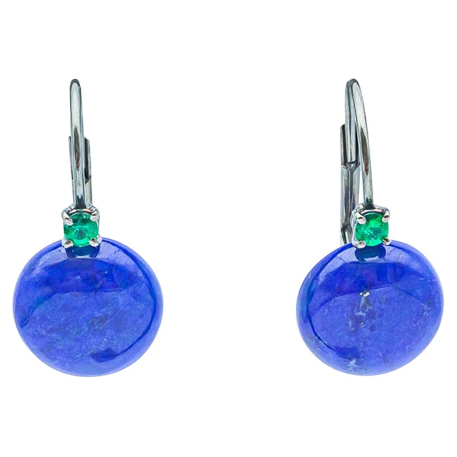 18 Carat Black Gold Lapis Lazulis and Emerald Pendant Earring