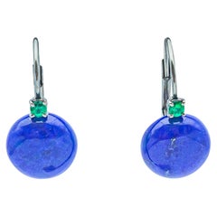 18 Carat Black Gold Lapis Lazulis and Emerald Pendant Earring