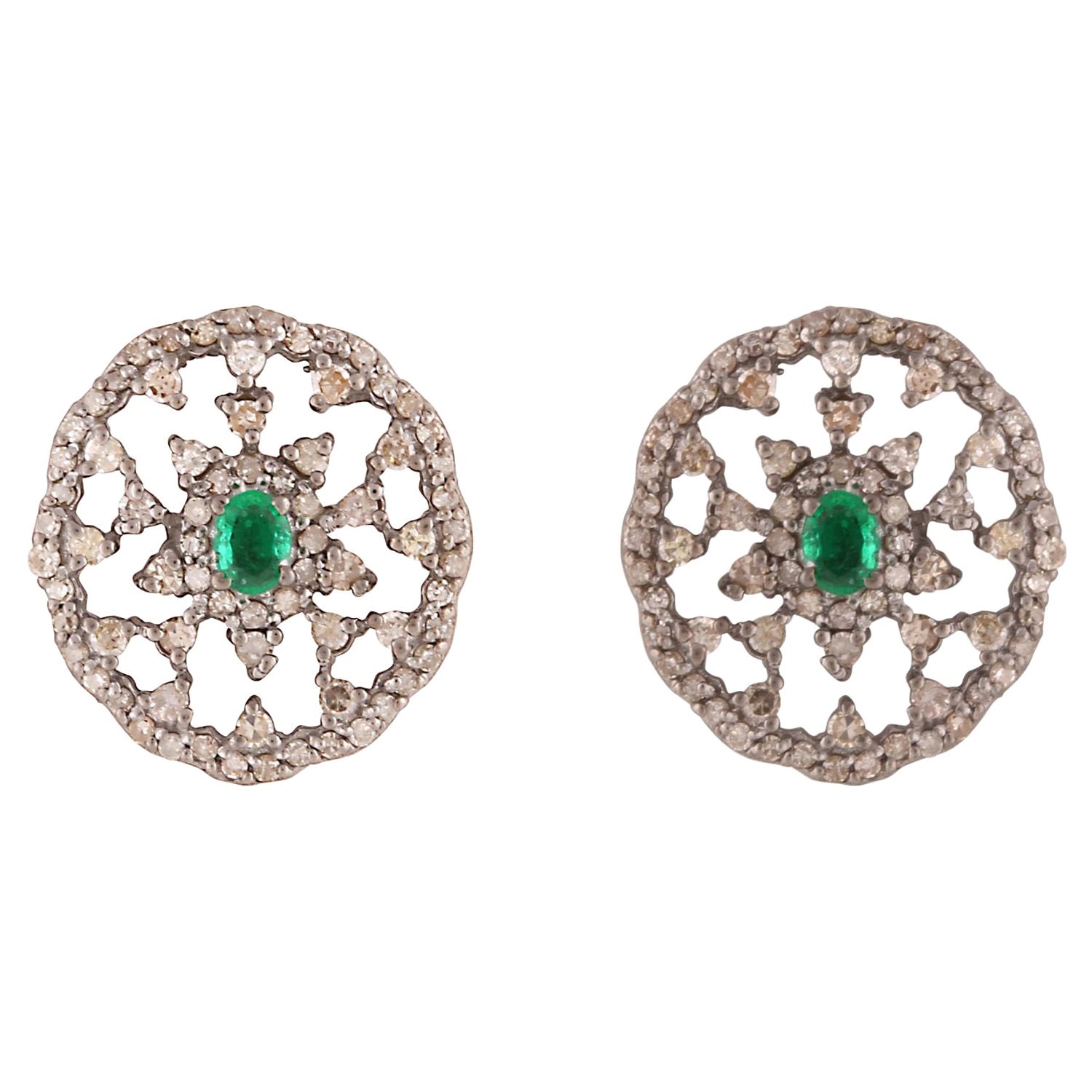 Classic Simple Emerald & Diamond Stud Earrings