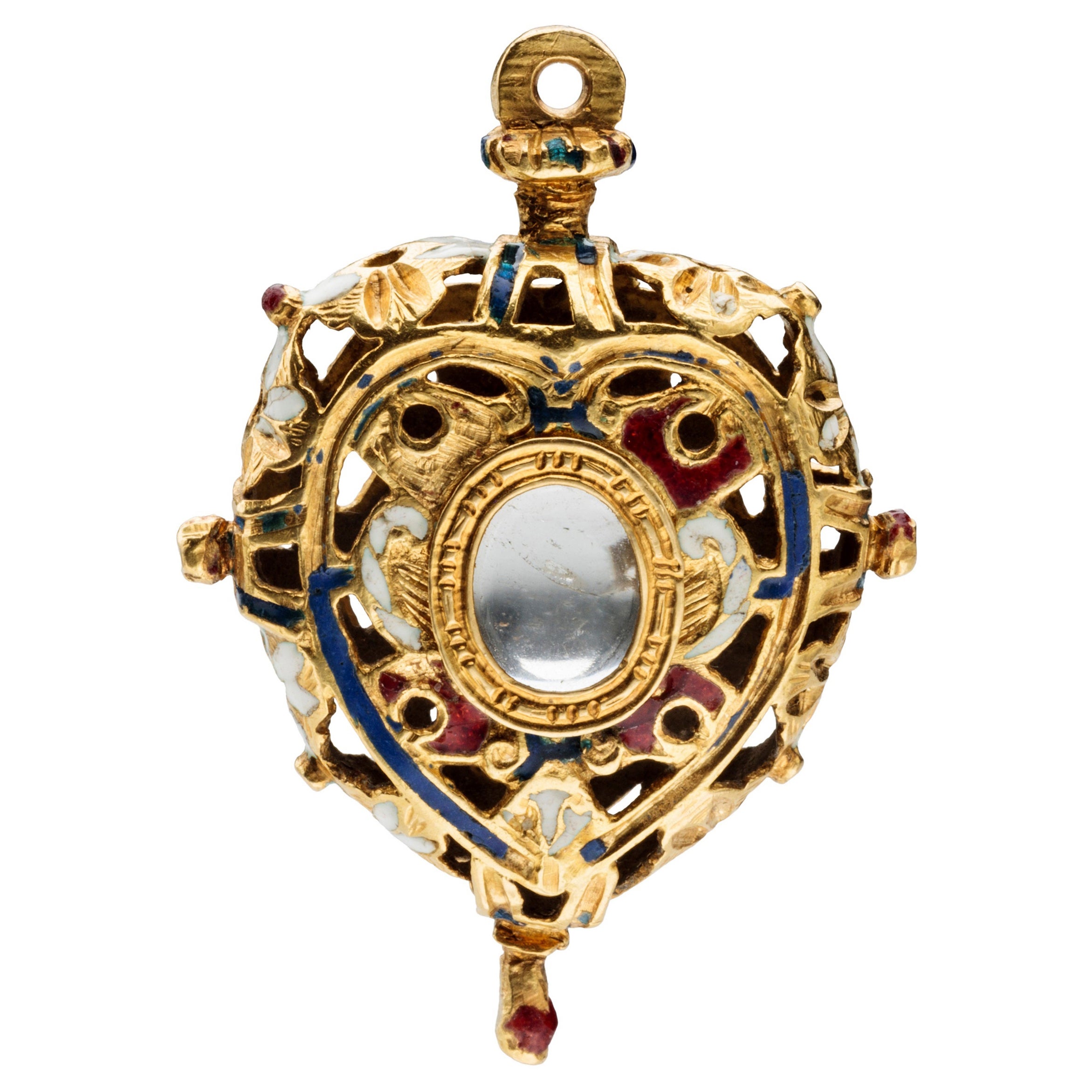 Pendentif ancien en forme de cœur Renaissance en or et émail