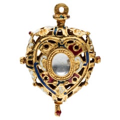 Pendentif ancien en forme de cœur Renaissance en or et émail