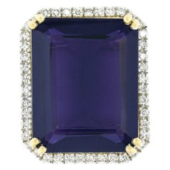 Neu 18K TT Gold Große Amethyst w / Diamant Halo Akzent Rechteckige Cocktail-Ring
