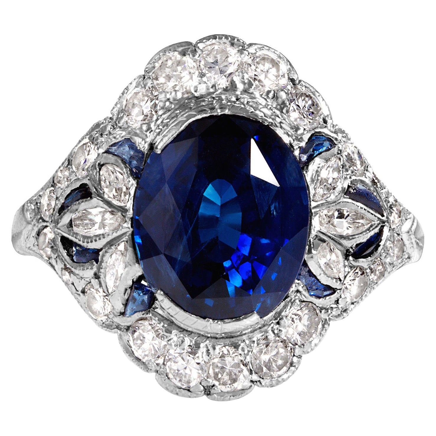 Dazzling Art Deco 7.10ctw GIA Ceylon Blue Sapphire Diamond Platinum Ring