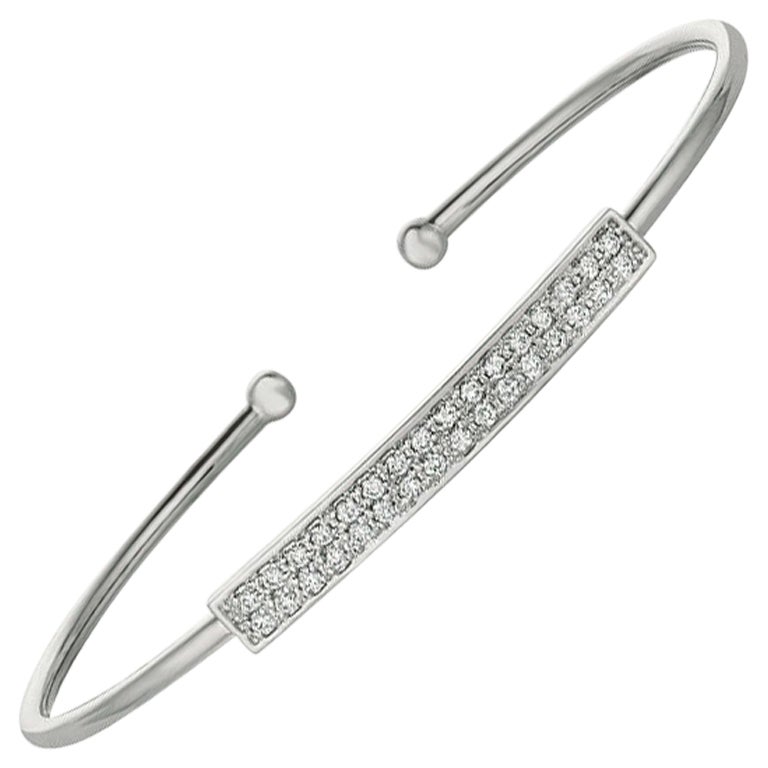 0.42 Carat Natural Diamond Bangle Bracelet 14K White Gold