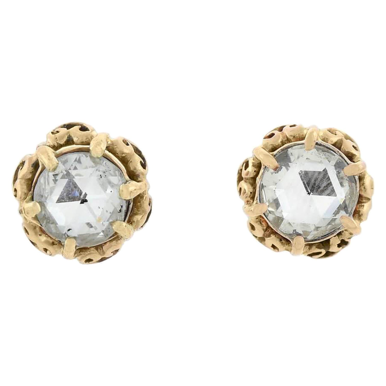 Late Victorian 14kt + Rose Cut Diamond Stud Earrings 1.90ctw For Sale at  1stDibs