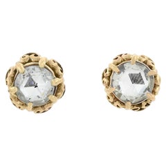 Late Victorian 14kt + Rose Cut Diamond Stud Earrings 1.90ctw