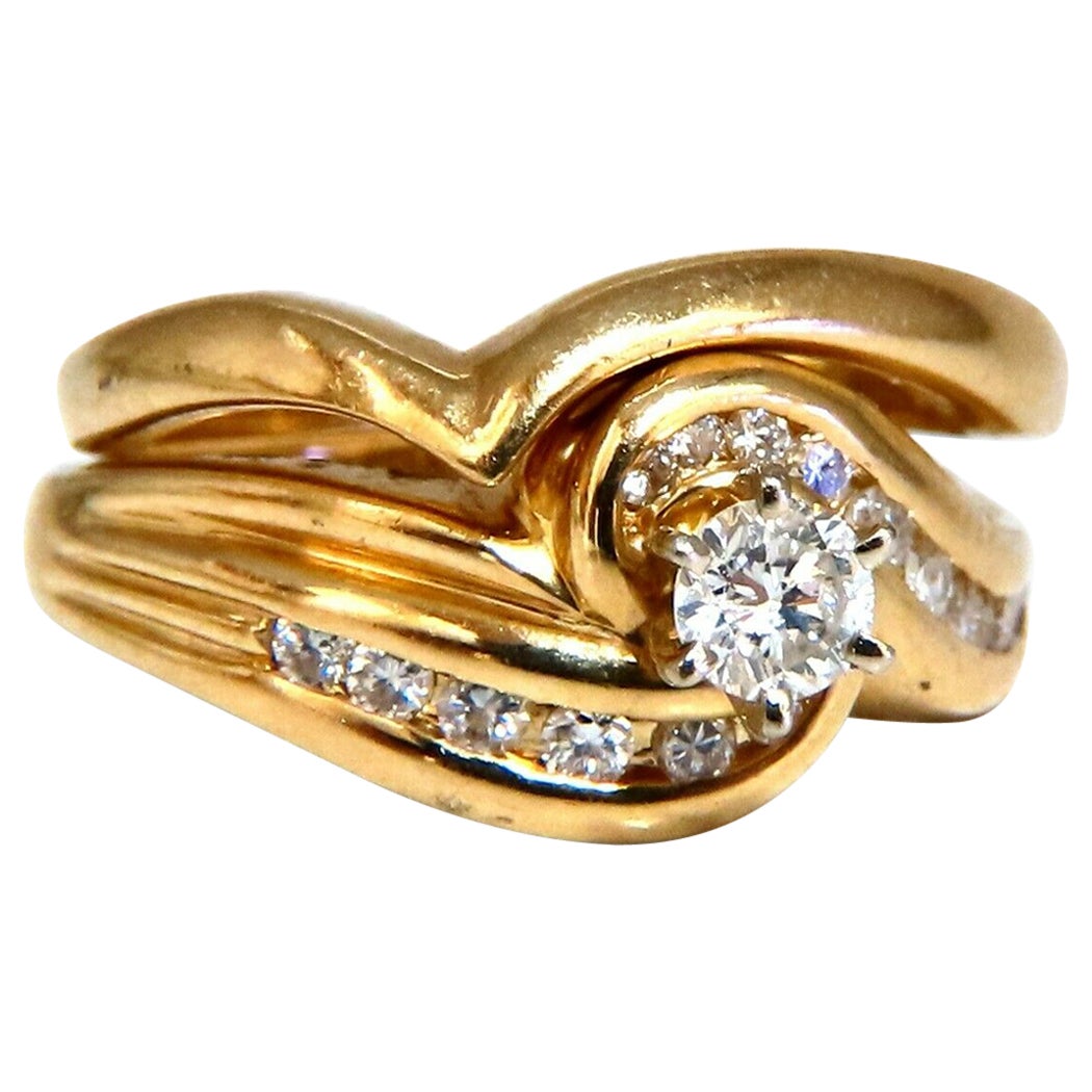Bague solitaire et anneau en diamants de 0,24 carat, ensemble de 14 carats en vente