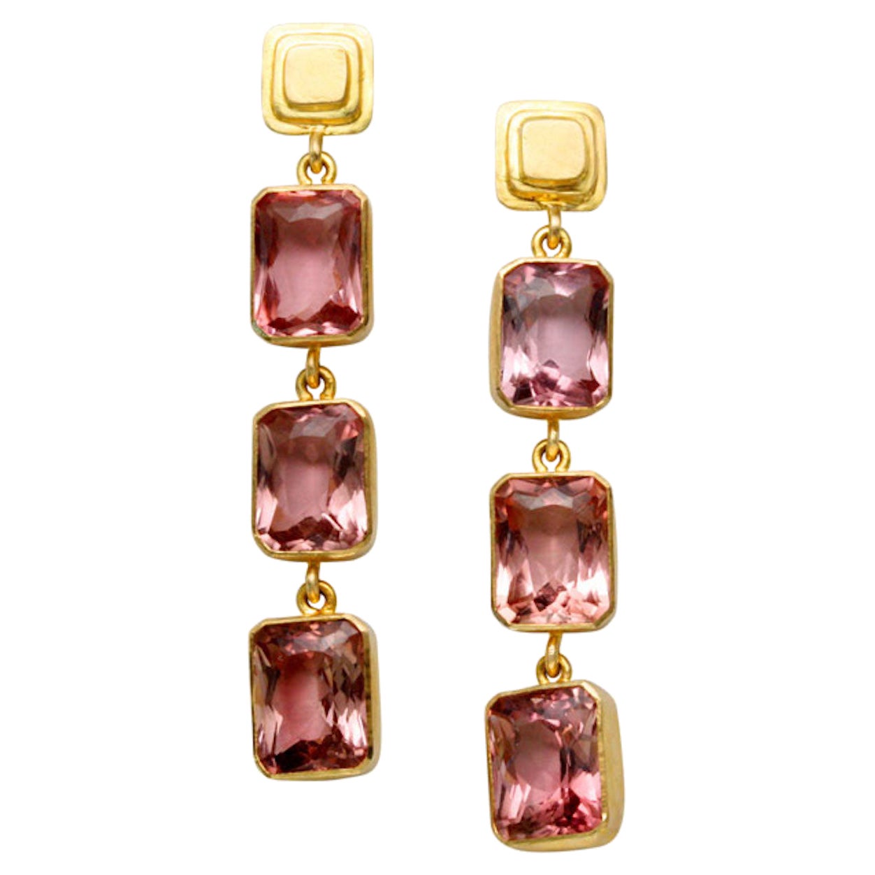 Steven Battelle Boucles d'oreilles à tige en or 18 carats avec tourmaline rose multi-pierres de 8,7 carats en vente