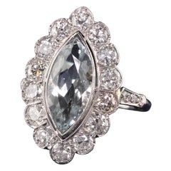 Antique Art Deco Platinum Aquamarine Old European Engagement Ring