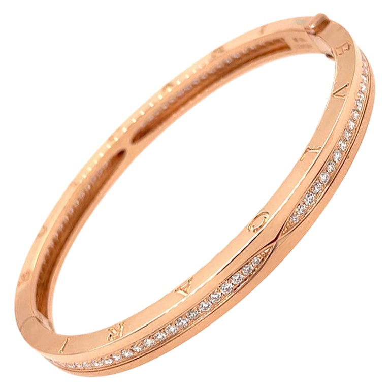 Bulgari 18 Karat Rose Gold Pave Diamond B.Zero1 Medium Bangle Bracelet For Sale