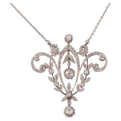 Gold and 1.20 Carats Diamonds French Antique Belle Epoque Pendant Necklace