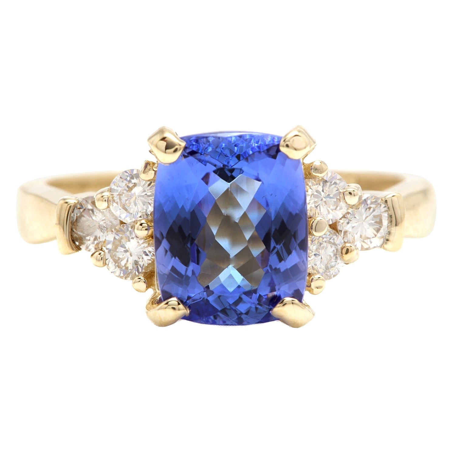 3.50 Carats Natural Tanzanite and Diamond 14K Solid Yellow Gold Ring For Sale