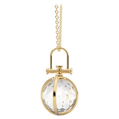 Modern Sacred 18K Gold Faceted Crystal Orb Amulet Necklace with Rock Crystal