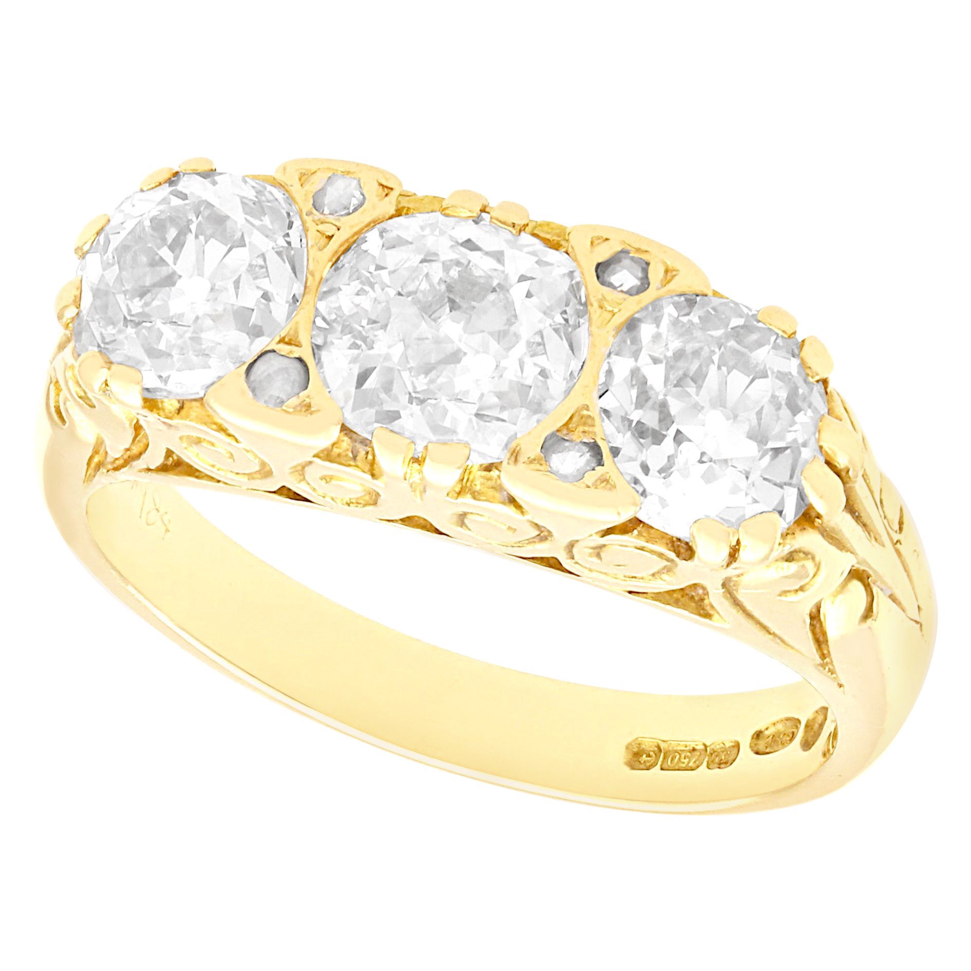 2.01 Carat Diamond and Yellow Gold Trilogy Ring For Sale