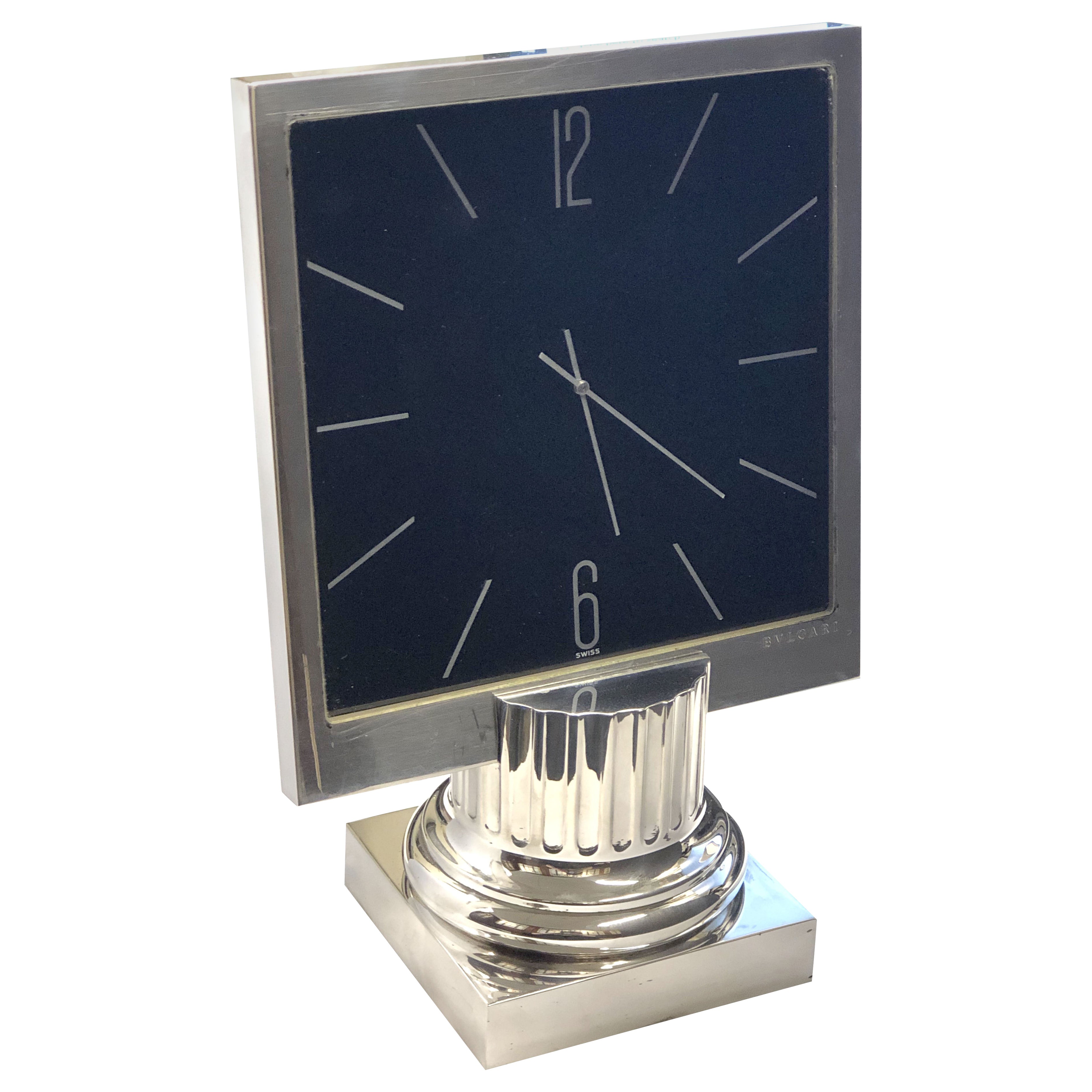 Bulgari 1980s Large Sterling Silver Desk Clock