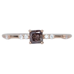 0.26ct Diamant naturel rose foncé violacé Bague de fiançailles en or rose 14k R6027