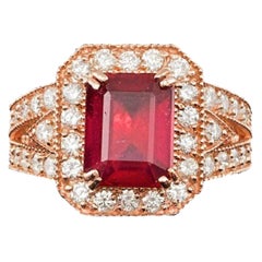 14 Karat massiver Roségold Ring mit 5,10 Karat natürlichem roten Rubin und Diamant