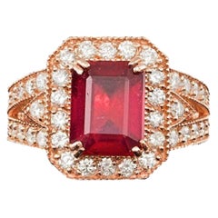 5.10 Carats Natural Red Ruby and Diamond 14K Solid Rose Gold Ring