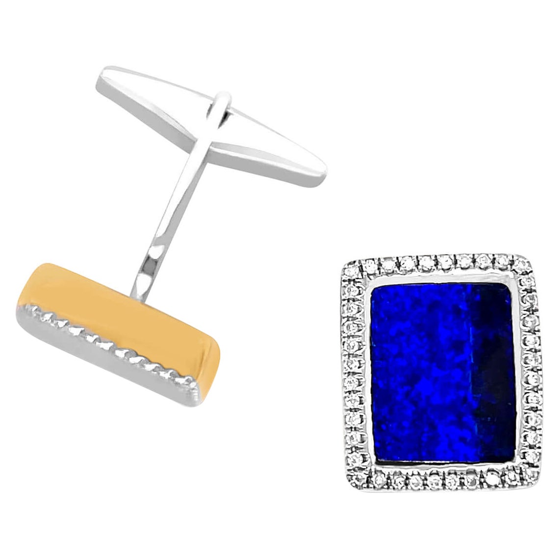 Natural Untreated Australian 13.16ct Boulder Opal Cufflinks in 18K Yellow Gold For Sale