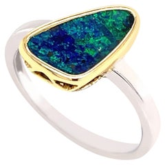 Natural Untreated Australian 1.90ct Boulder Opal Ring 18k White and Yellow Gold