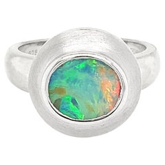 Natural Untreated Australian 1.84ct Boulder Opal Ring in Sterling Silver