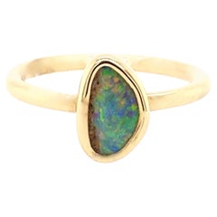 Natural Untreated Australian 0.90ct Boulder Opal Ring in 18K Yellow Gold