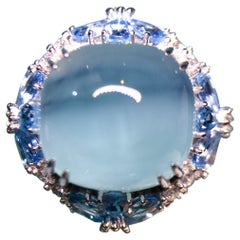 20 Ct Aquamarine and Diamond Ring in 18k White Gold