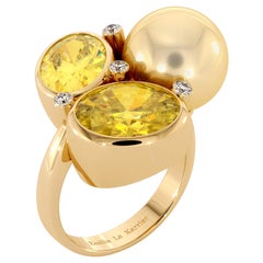 Diamonds Citrine Golden South Sea Pearl Ring 14K Yellow Gold