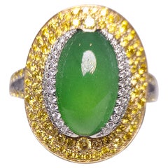 Bague en or 18 carats avec jadéite verte naturelle, diamants jaunes et blancs de type Eostre