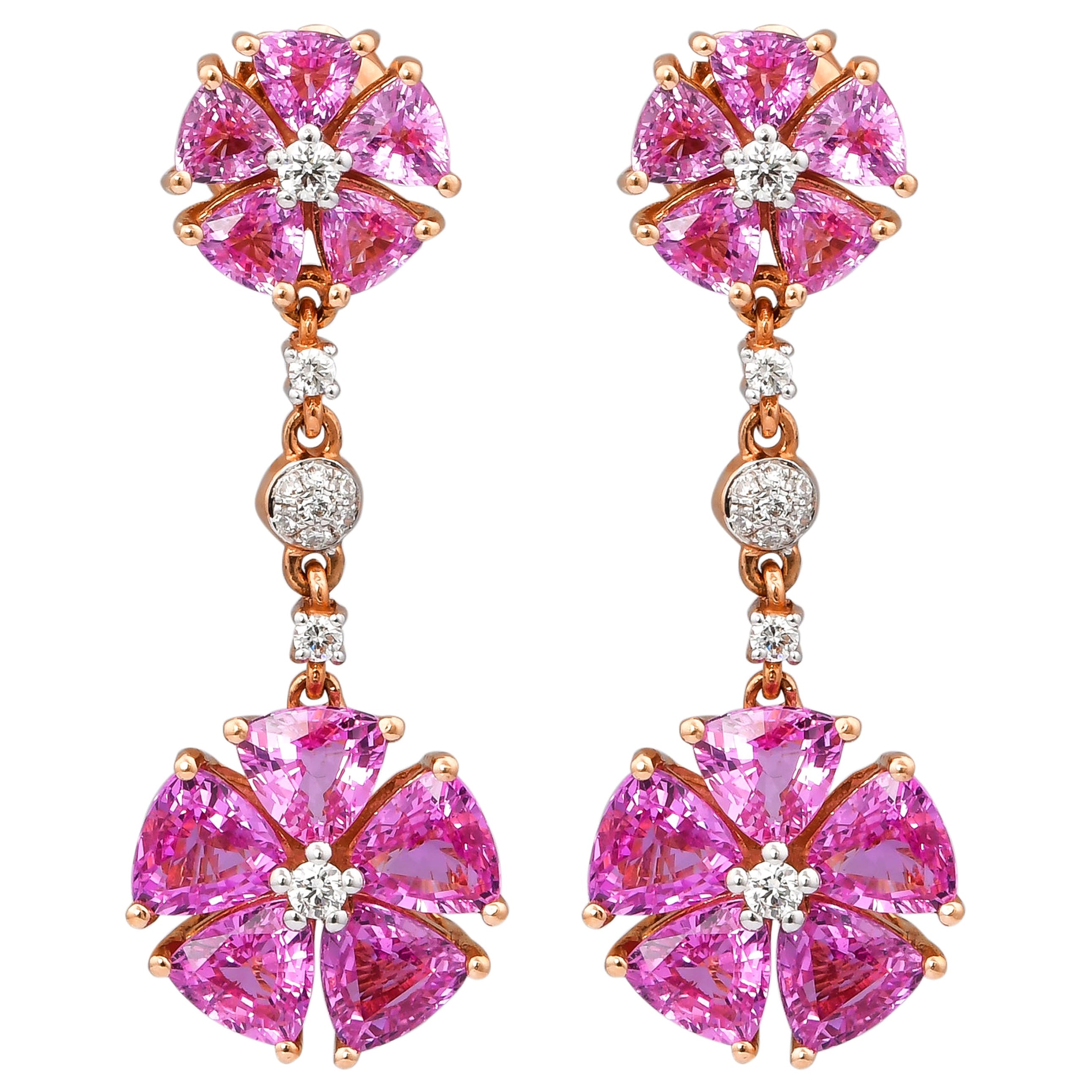 6.9 Carat Pink Sapphire & Diamond Earring in 18 Karat Rose Gold