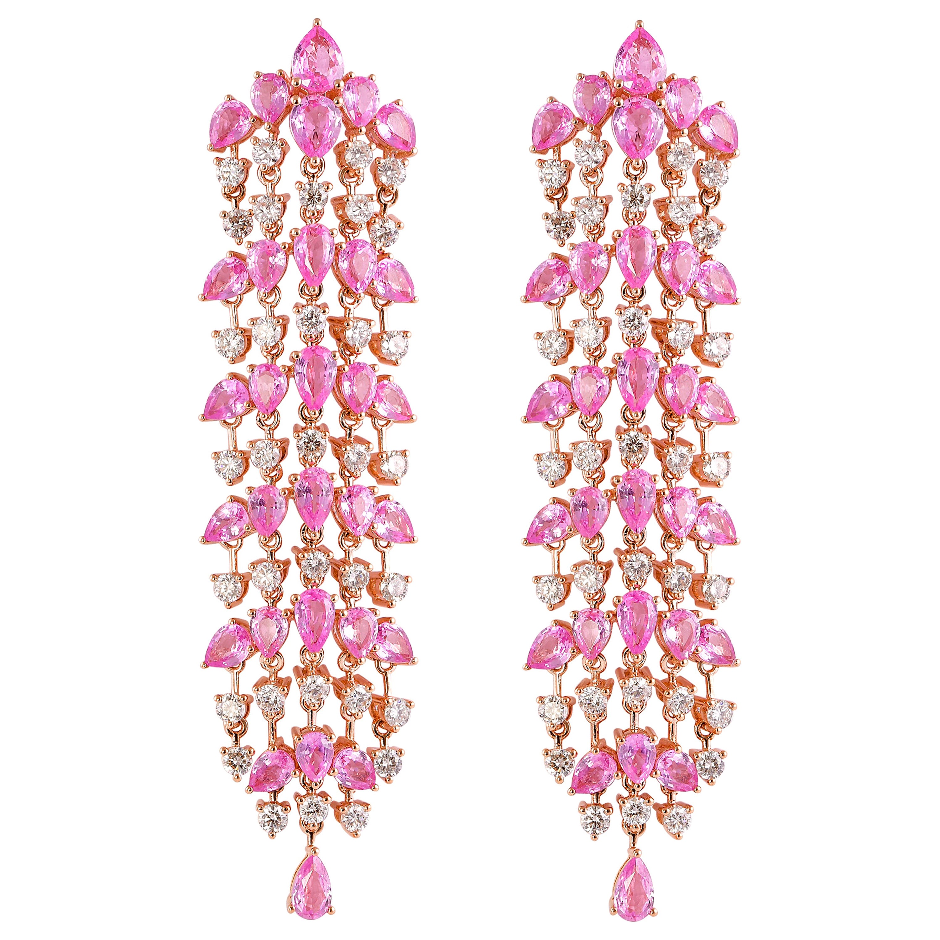 11.3 Carat Pink Sapphire & Diamond Earring in 18 Karat Rose Gold 