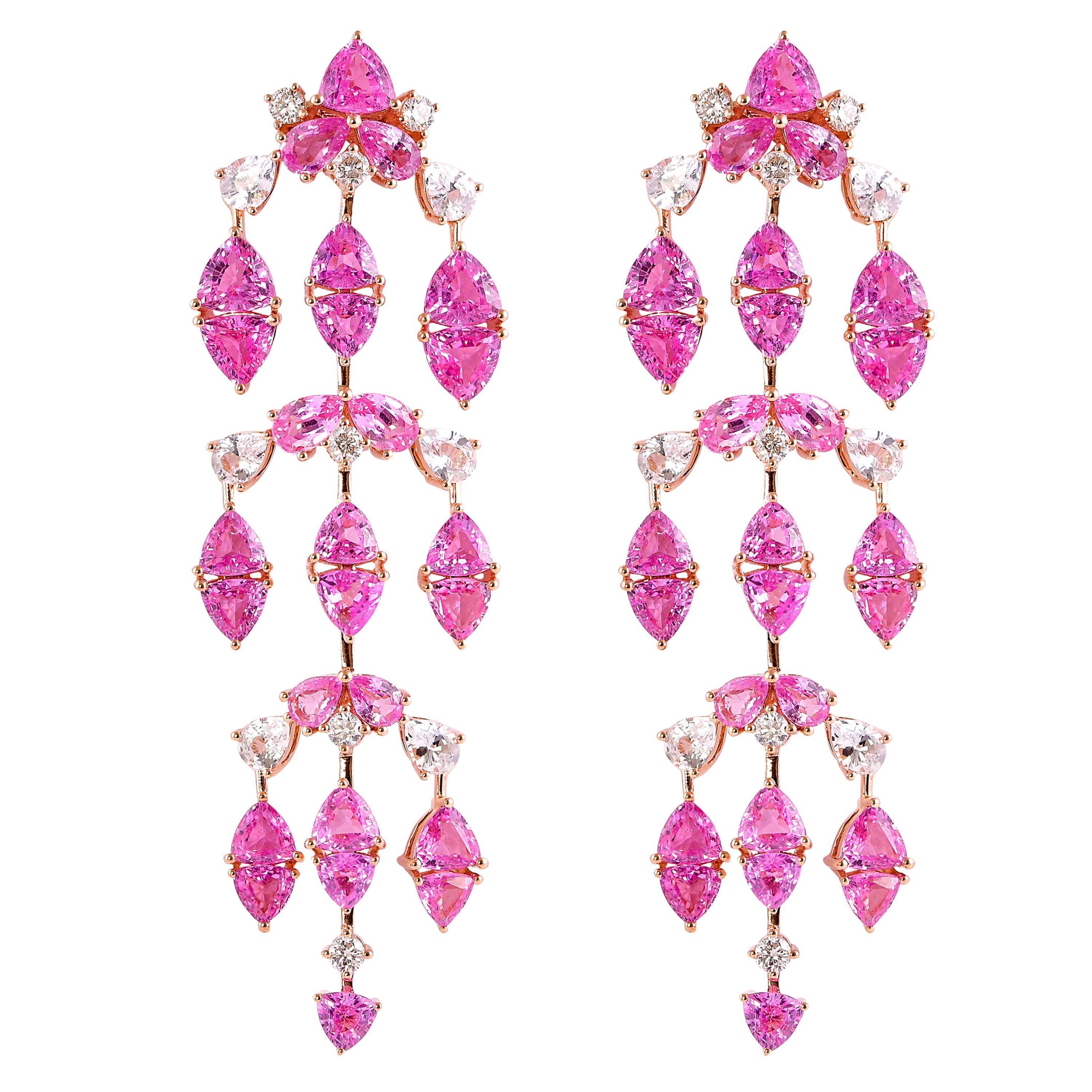 Boucles d'oreilles en or rose 18 carats avec saphir rose de 14,4 carats et diamants 