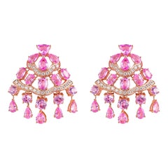 Boucles d'oreilles en or rose 18 carats avec saphir rose de 11,6 carats et diamants 