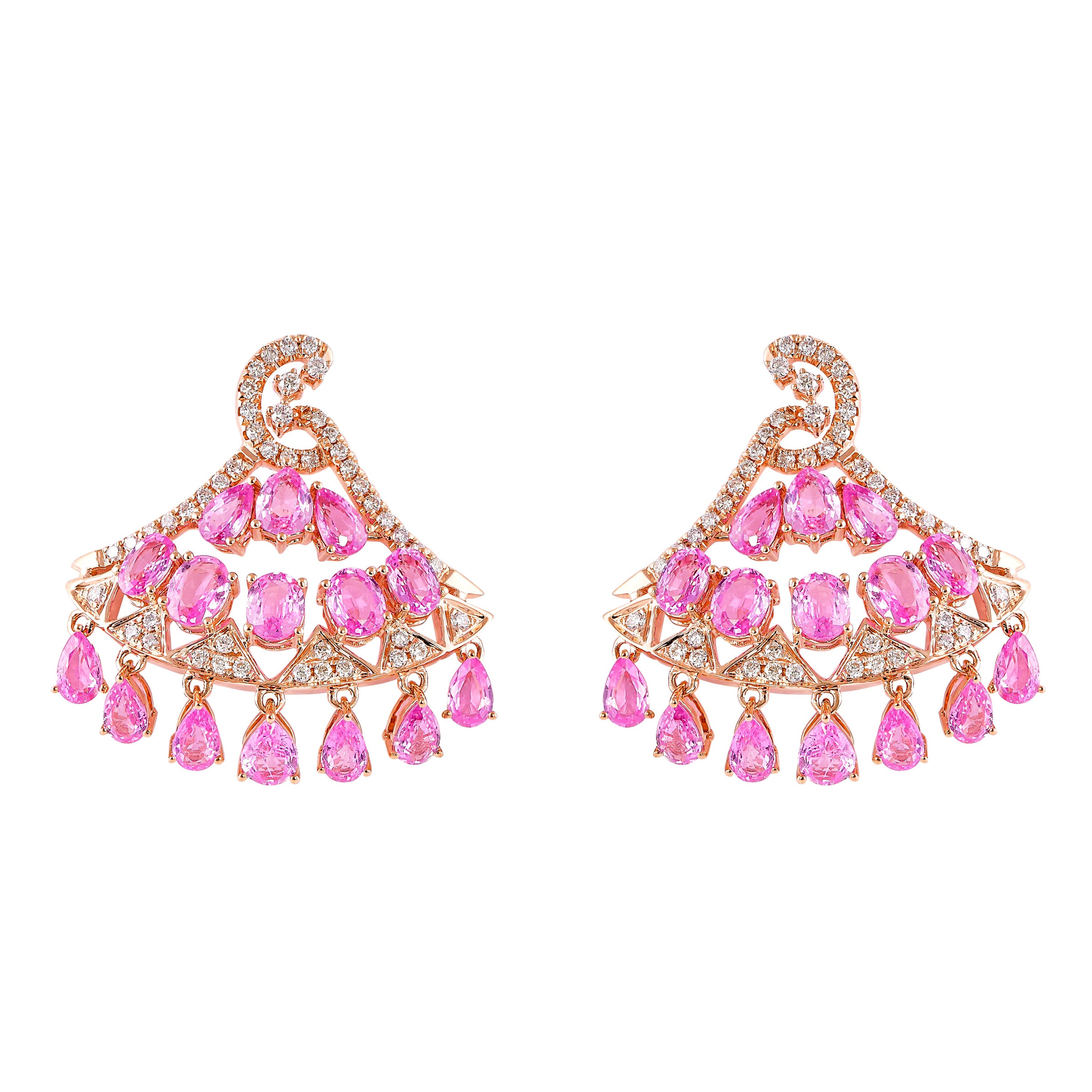 8,3 Karat rosa Saphir & Diamant-Ohrring aus 18 Karat Roségold 